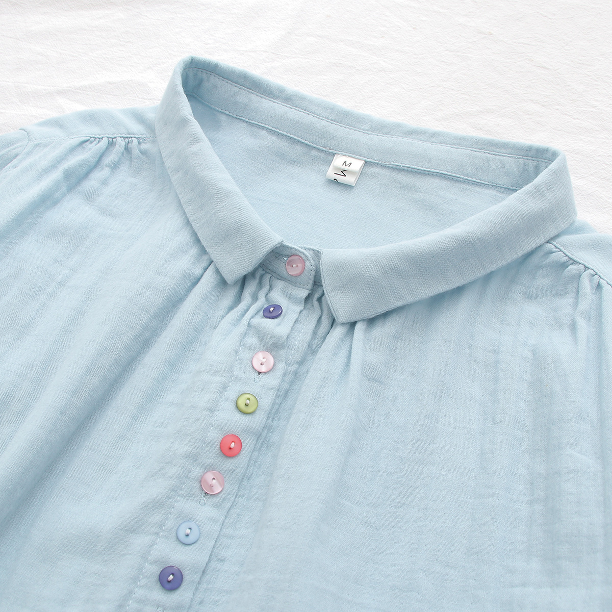 888125 fresh colorful button double-layer cotton yarn 3/4 sleeve shirt women's summer New loose slimming top
