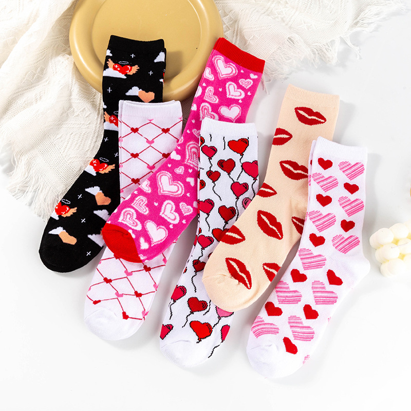 Spring and Autumn new Valentine's Day series mid-calf women's socks knitted jacquard cotton socks factory direct sales women's socks love