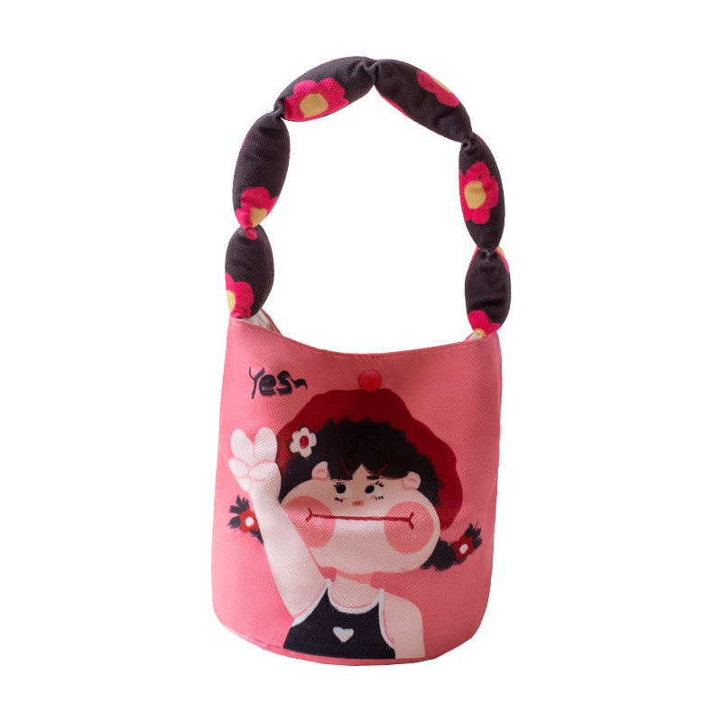2023 new handbag women's hand gift bucket bag cute cartoon cotton-filled underarm bag cloth bag