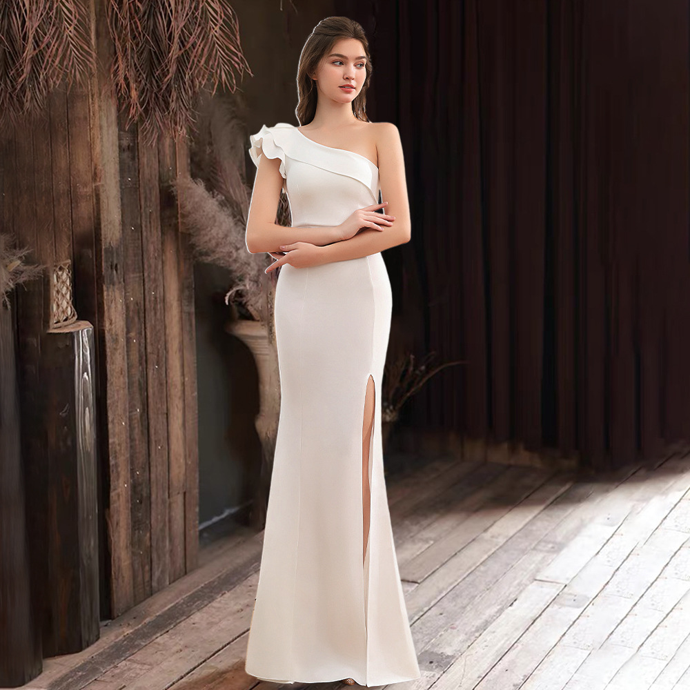Evening dress women's one-shoulder slant shoulder sexy activity exhibition model banquet elegant long slimming fishtail dress