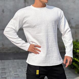 Muscle Men's autumn fitness sports long-sleeved iron training T loose all-match cotton American knitted bottoming T-shirt