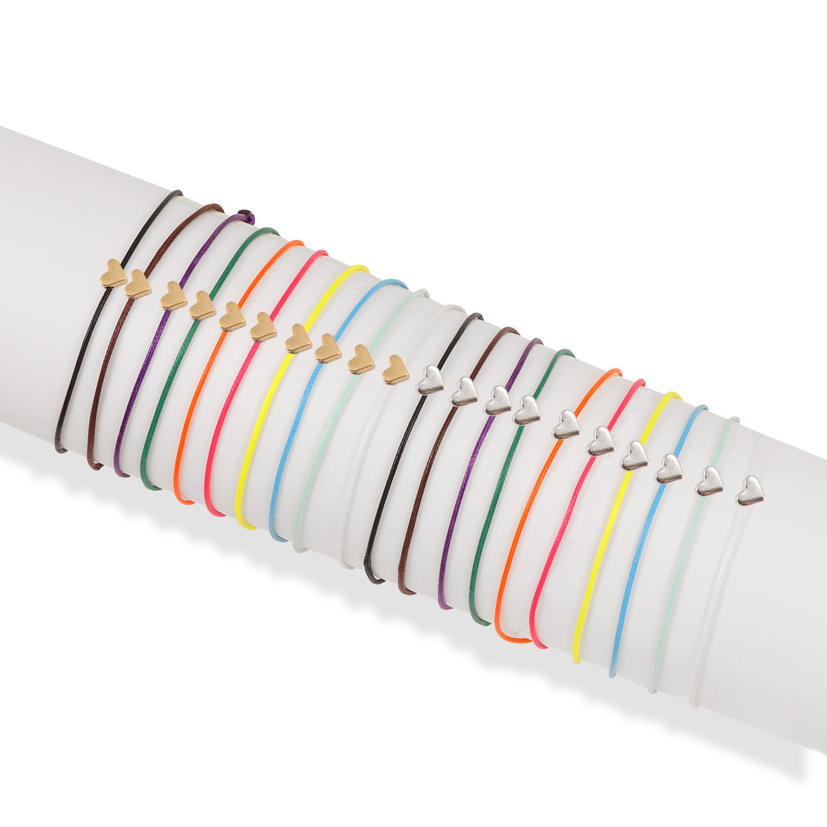 Jewelry sweet style CCB silver love beads rainbow color wax thread hand-woven hand rope suit cross-border exclusive