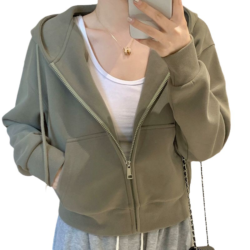 Autumn fleece-lined short hooded sweater coat for women 2023 new women's clothing autumn early autumn cardigan small top
