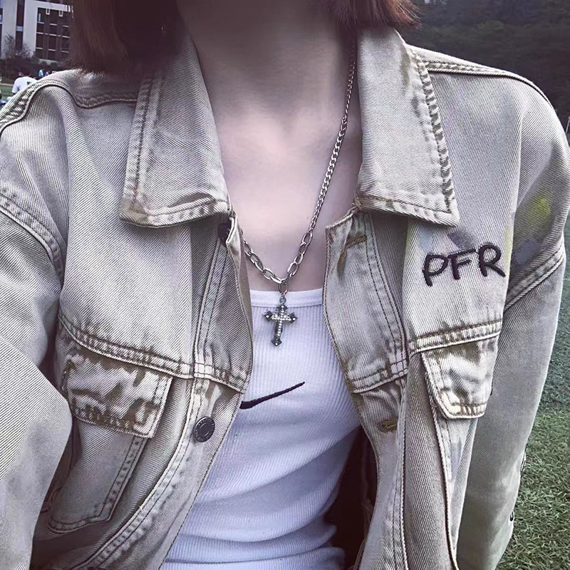 Cross Necklace Men's Trendy Light Luxury Niche Women's Couple Jewelry Men's Woolen Chain Instagram Hip-Hop Design Sense Cuba