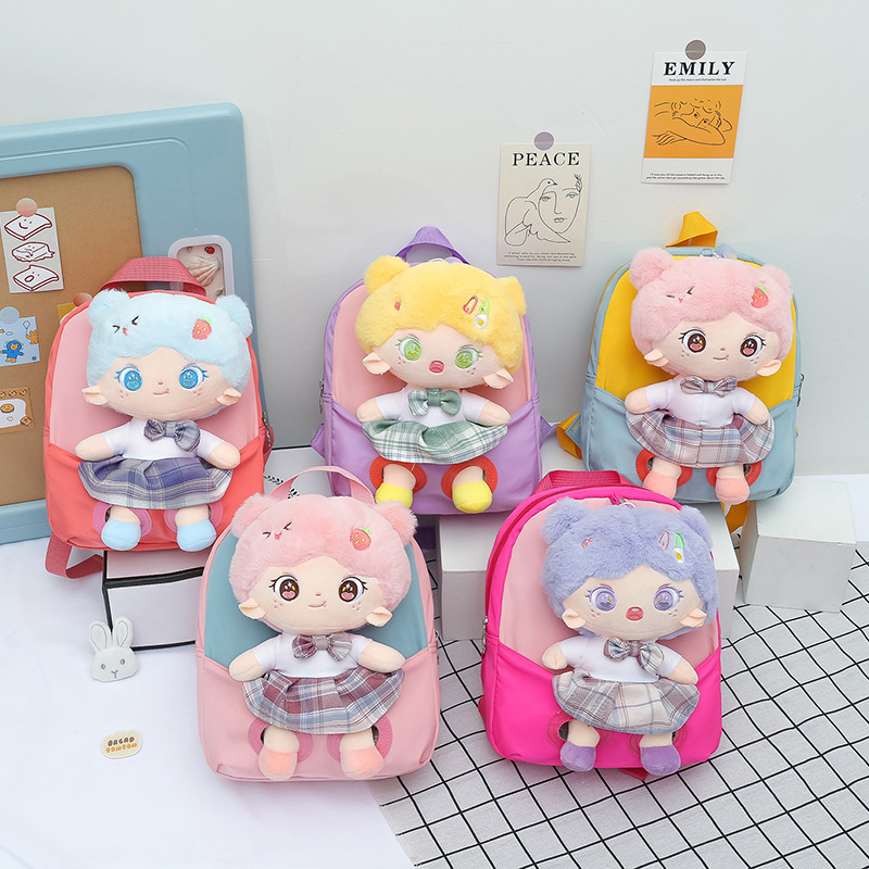 New Cartoon Doll stitching children's bag Cute Princess Doll Girl kindergarten school bag backpack factory wholesale