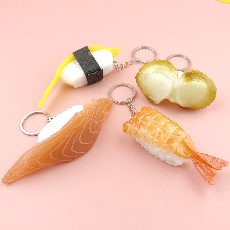 Shake Tone Live Simulation Fake Sushi Model Japanese Rice Group Salmon Stereo diy Food Play Sushi Keychain