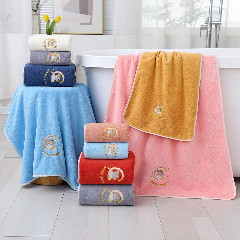 Wholesale New Cartoon Embroidered Towel Bath Towel Set Home Daily Coral Fleece Absorbent Two-Piece Wrap Towel for Men and Women
