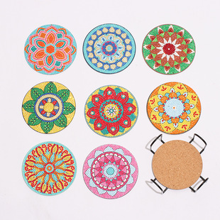 Diamond Painting Children's Handmade diy Diamond Painting Dining Table Decorative Placemat with Storage Rack Acrylic Cork Bottom Coaster