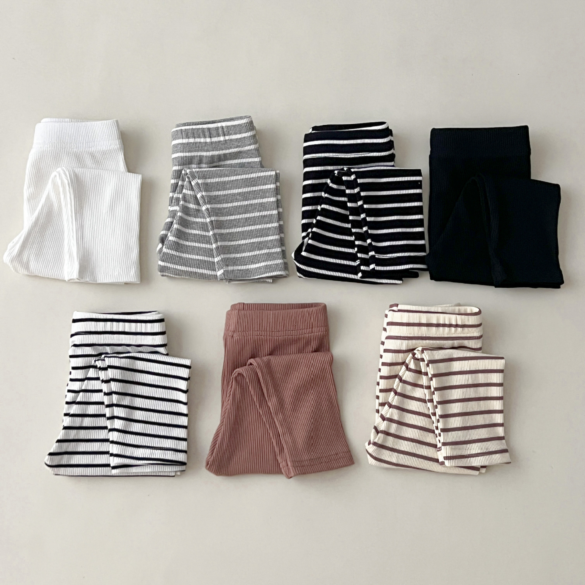In Stock Korean-style ins Children's Wear All-match Solid Color Striped Leggings for Boys and Girls in Autumn Stretch Tight Trousers