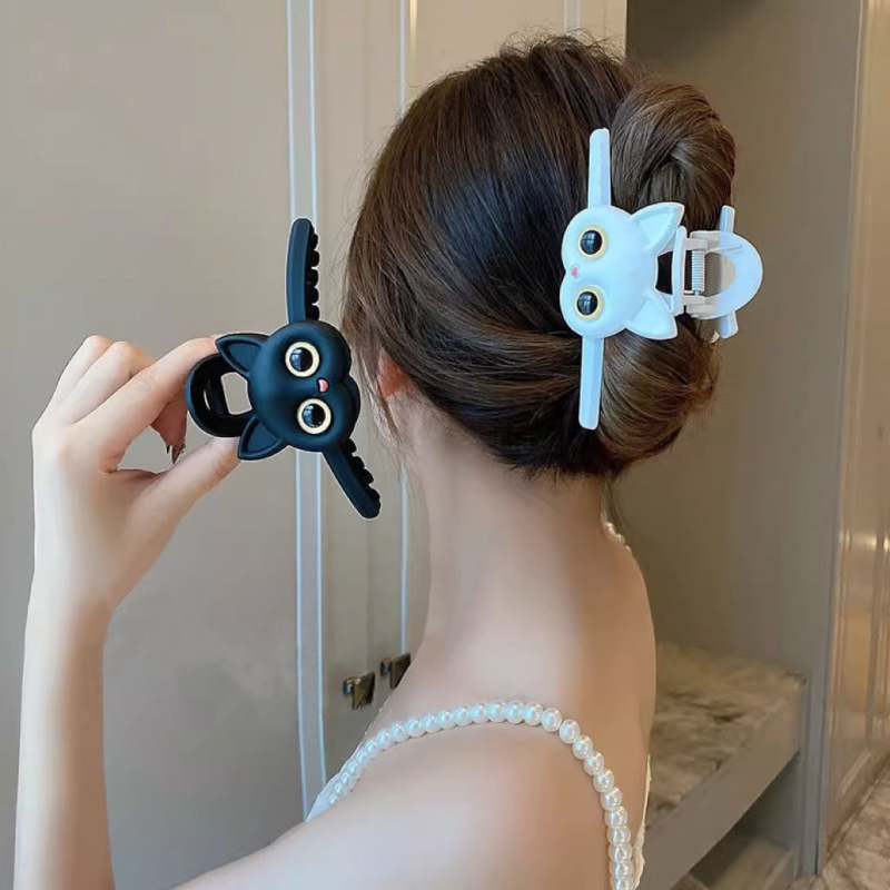 かわいい猫のヘアおだんご爪クリップ女性のヘアアクセサリーデザイン感度大型サメクリップトレンディなピン帽子|undefined