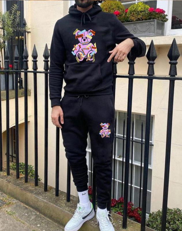 2023 foreign trade independent station autumn and winter New loose printed cartoon bear sweater men's hooded sweater factory wholesale