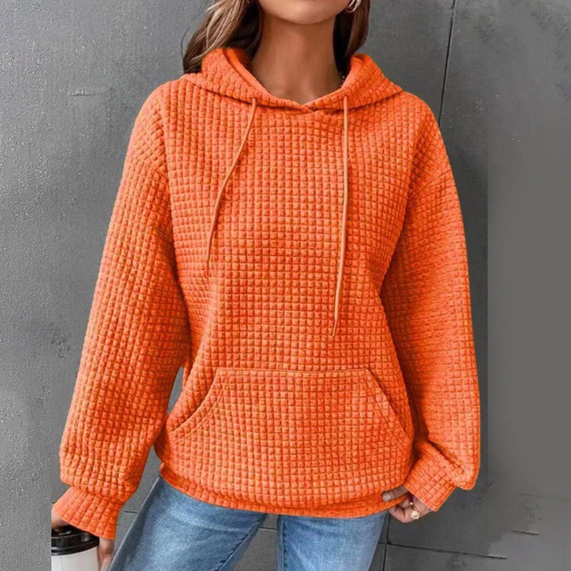 2024 autumn and winter Amazon European and American women's cross-border new waffle round neck long sleeve sweater solid color top women