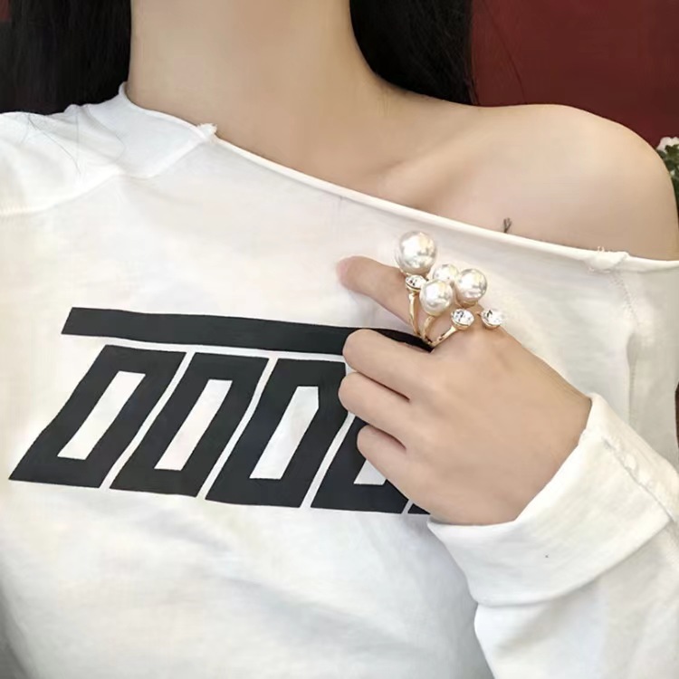 European and American design diamond pearl irregular open ring finger ring net red cold wind women's jewelry wholesale