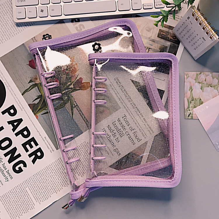 South Korea Thence Flat for Transparent Glitter Zipper 6-hole Loose-leaf Notebook ins Star Chaser Book A5A6