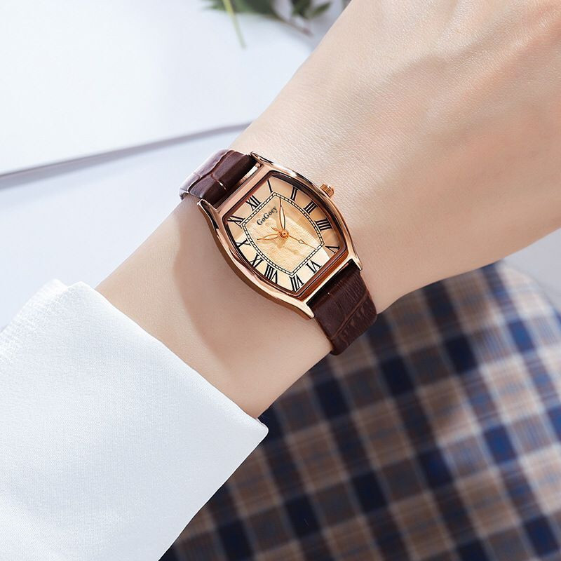 New Korean style fashionable women's watch retro ins style wine barrel-shaped belt learn life waterproof simple watch