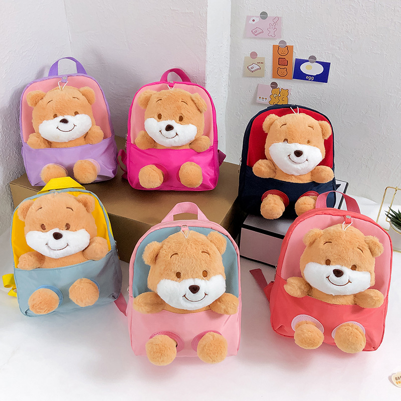 New Cartoon Teddy Bear Doll Backpack Cute Bear Nylon Kindergarten Schoolbag Boys and Girls Backpack Wholesale