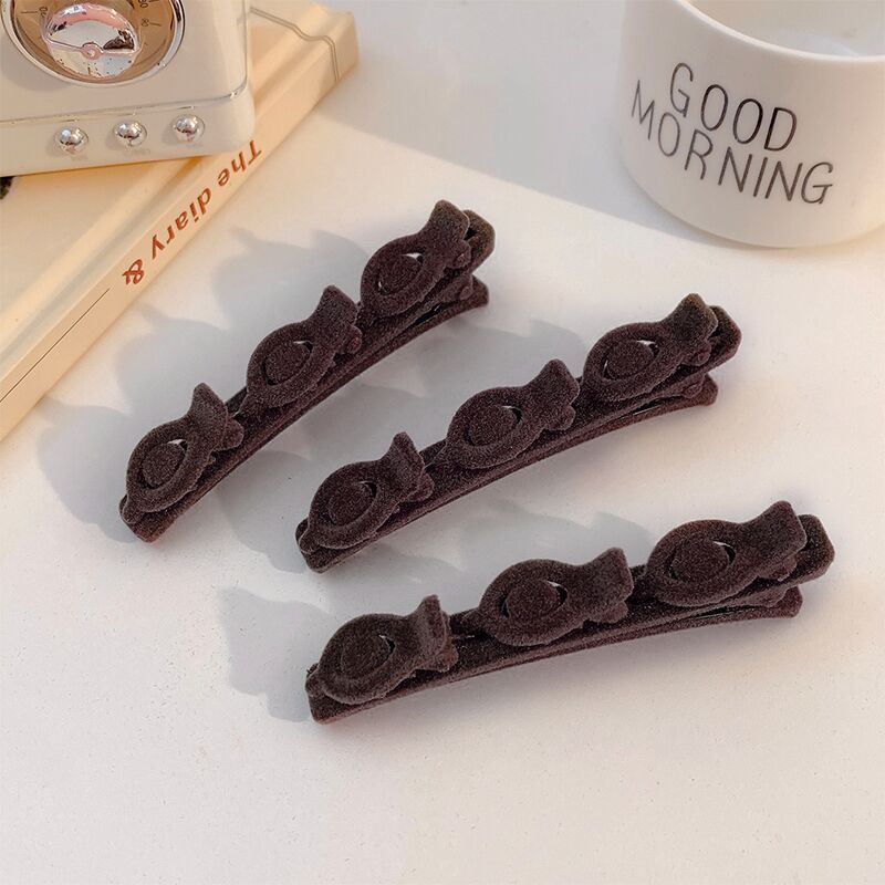 Flocking braided hair bangs clip simple black sweet side texture duckbill clip forehead broken hair solid color Internet celebrity hairpin_voghion.com