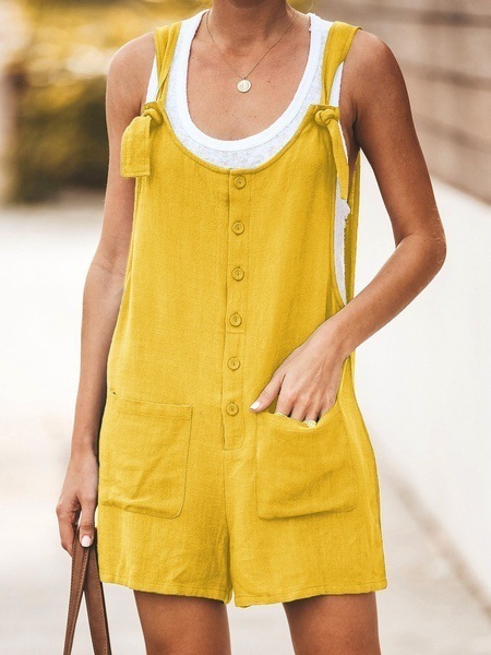 2024 Summer wish Amazon ebay European and American women's solid color patch pocket lace-up cotton and linen suspender pants