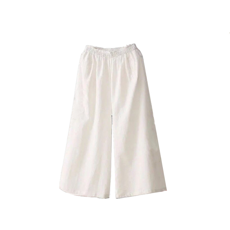 Asian Cotton Wide Leg Pants Solid Color Women's Summer New Arrival Cropped Dipping Bigfoot Casual Pants Women's Cotton and Linen Loose Pants for Women