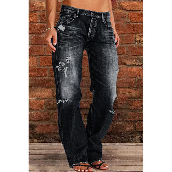 European and American Explosions Independent Station wish Women's Jeans Slim Fit Slimming Washed Flare Pants Women's Pants NK205