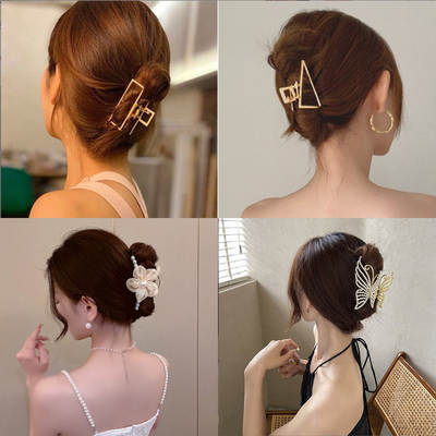 Korean Style Hair Accessories Internet Celebrity Metal Tassel Clip Large Back of Head Pearl Hairpin Fairy Shark Clip Flower Headwear