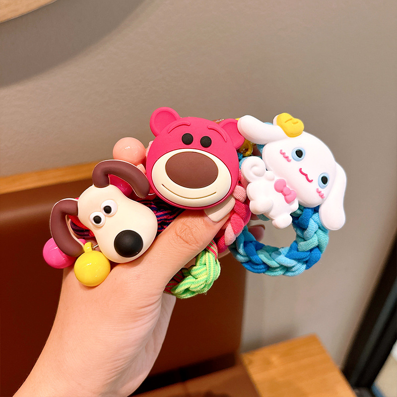 Cute children's diy handmade gift woven rubber band hair rope strawberry bear couple bracelet hair ring color leather cover female