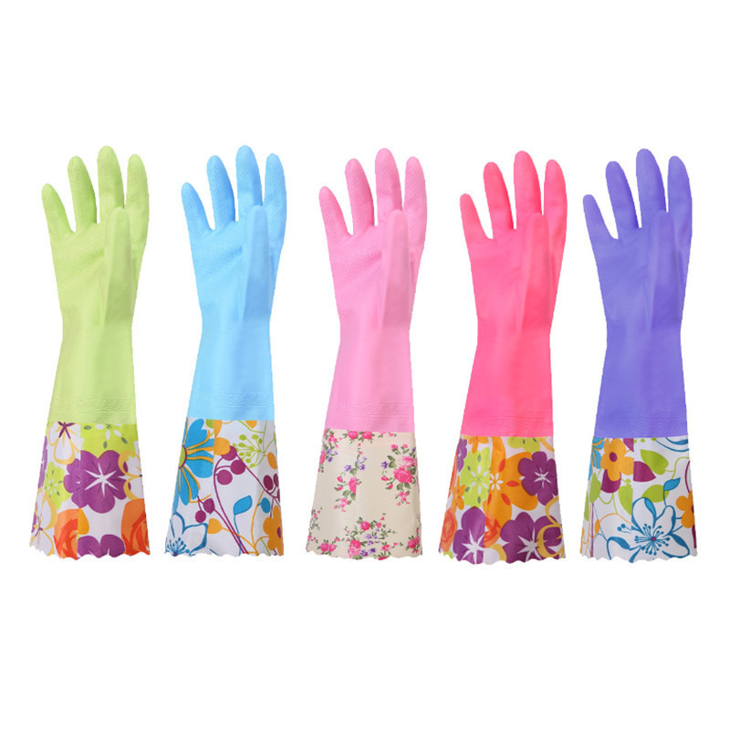 Winter kitchen thickened dishwashing and cleaning household gloves velvet lengthened laundry rubber pvc waterproof latex gloves