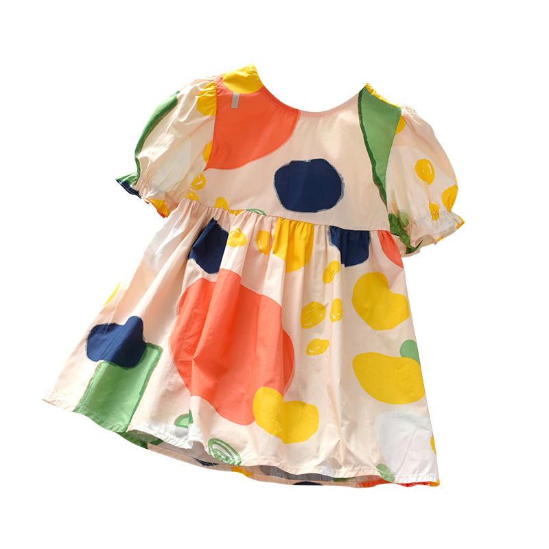 Girls' Dress Summer Puff Sleeve Princess Dress 2021 New Korean-style Short-sleeved Colorful Spot Internet Red Lining Dress