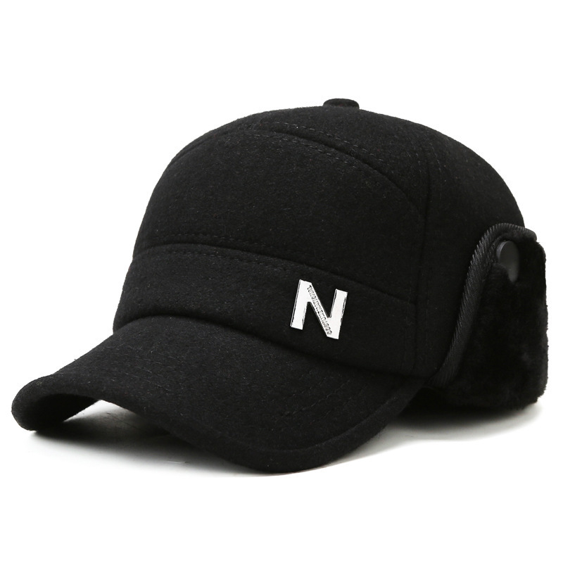 Autumn and winter middle-aged hat men's outdoor old man's hat woolen thick velvet warm cotton hat all-match ear protection baseball cap