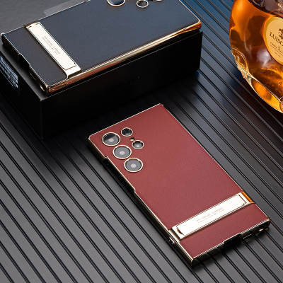 GKK for Samsung s24ultra mobile phone shell s24 electroplated plain leather Kaixuan bracket creative protective cover