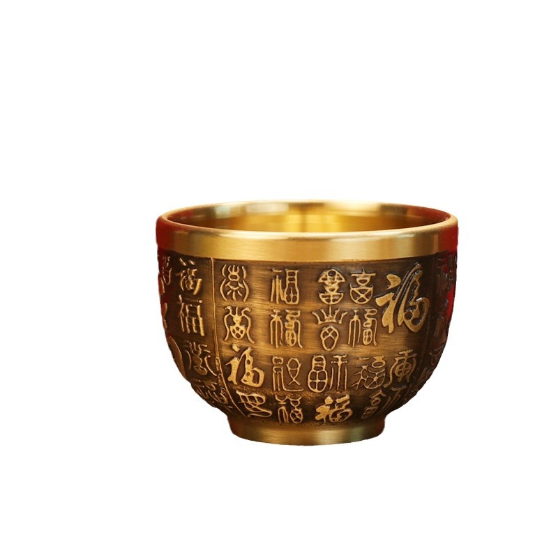 Pure copper God of Wealth Water Supply Cup Stereo Relief Baifu Cup Dragon and Phoenix Chengxiang Fortune into Treasure Jar Buddha for Tea Cup