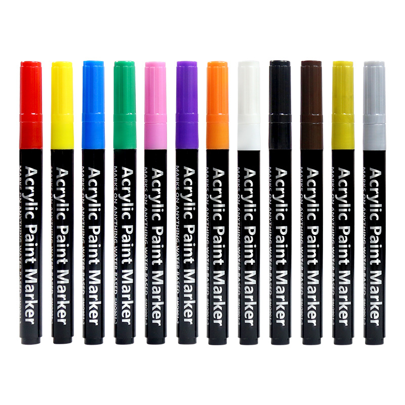 0.7mm acrylic marker pen 12 color set odorless nail art needle pen water-based paint pen Children DIY marker pen