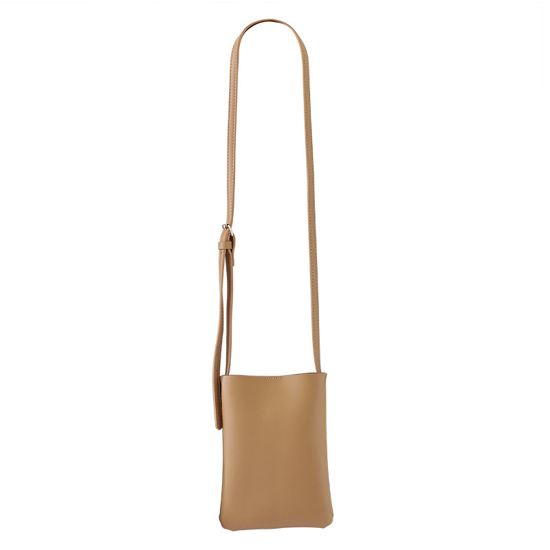 Korean Style Mori Style Artistic Small Satchel Casual Retro Solid Color Vertical Mobile Phone Bag Simple Western Style Soft Leather Women's Shoulder Bag