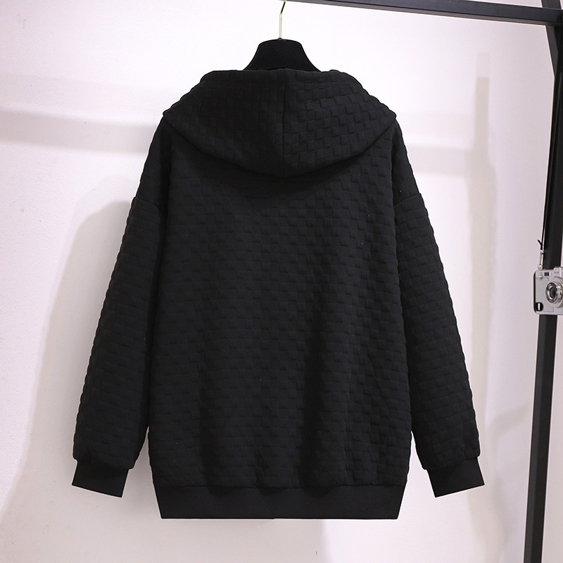 Deformation strategy chubby girl waffle hooded vests 2024 autumn plus size women's new zipper cardigan jacket coat