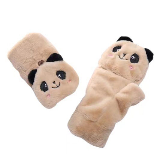 Korean version of winter warm flap plush gloves cute cartoon panda cold finger leakage student gloves manufacturers wholesale