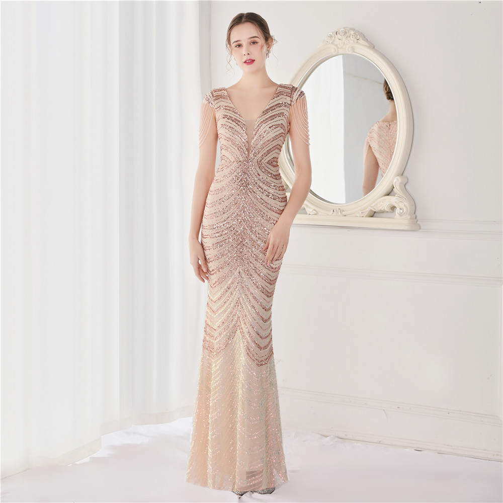 19085# positioning flower beads + craft beads party evening dress sexy long toast bride