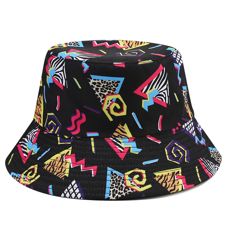 Cross-border Amazon geometric Ling-shaped vintage fisherman hat European and American printed double-sided versatile basin hat outdoor sun hat