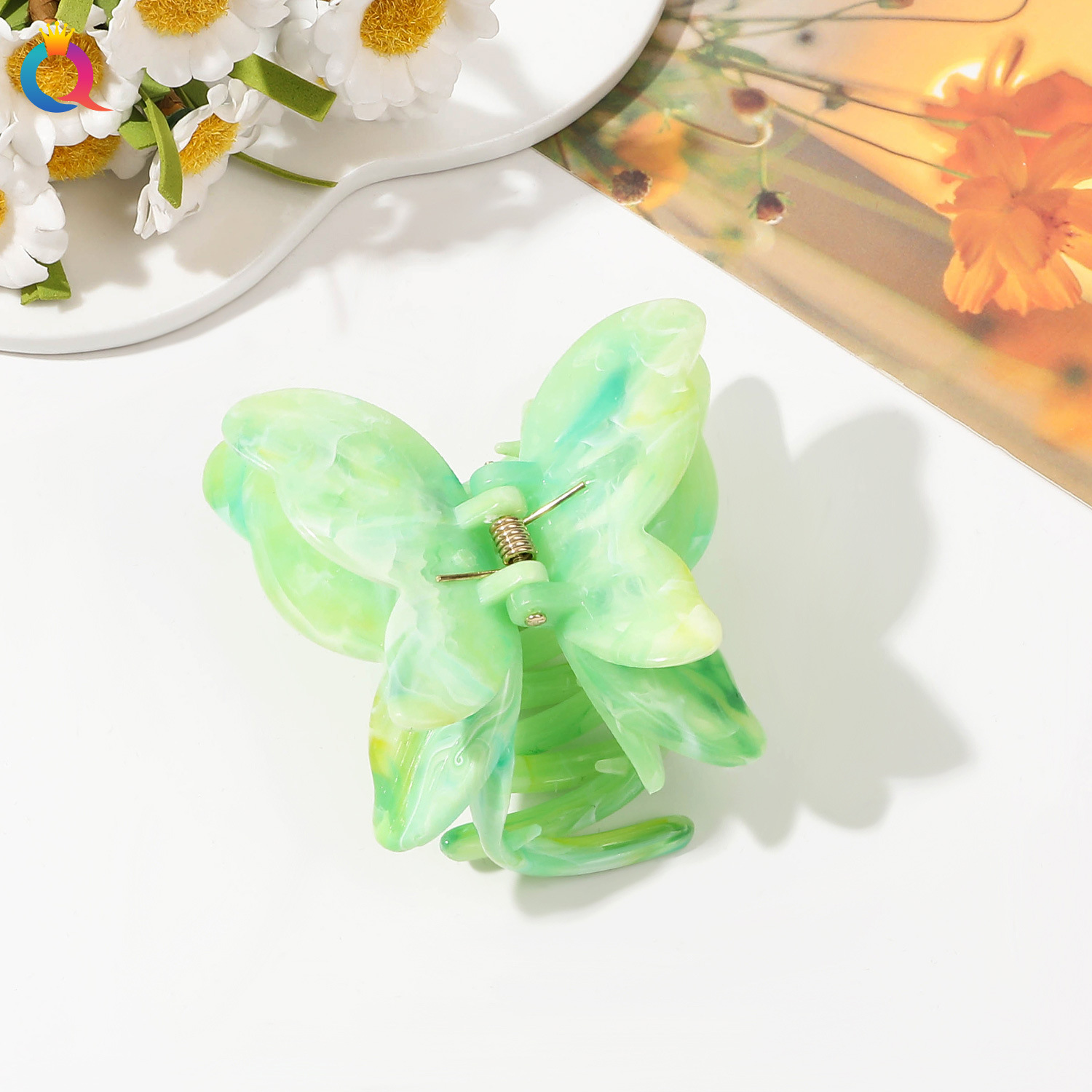 Qiyue cross-border marble pattern flower catch clip large egg flower hair clip plate hair shark clip hair catch hair accessories wholesale_voghion.com