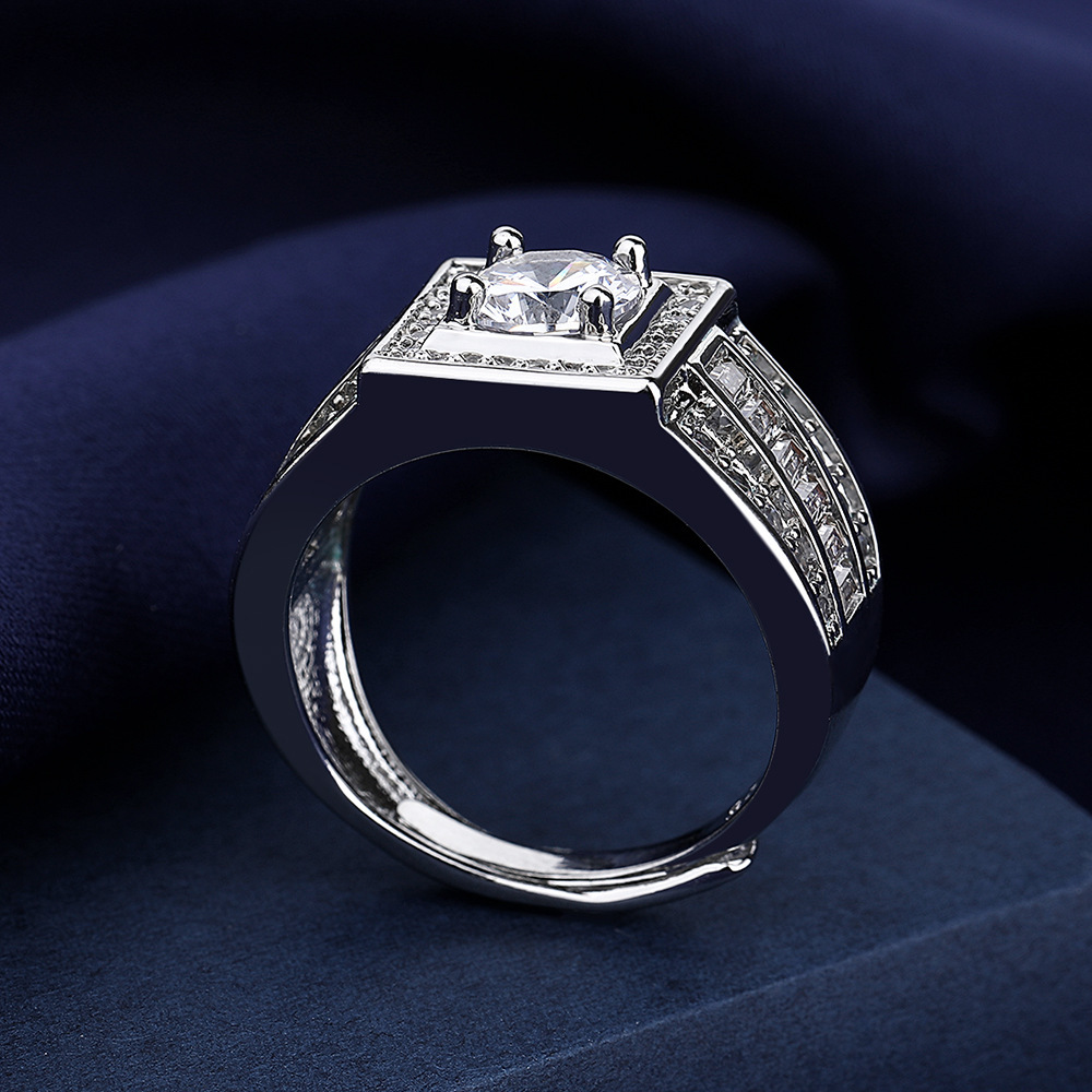 Cross-border wish best selling jewelry luxury set ladder square European and American men's diamond ring fashion new wedding ring spot wholesale
