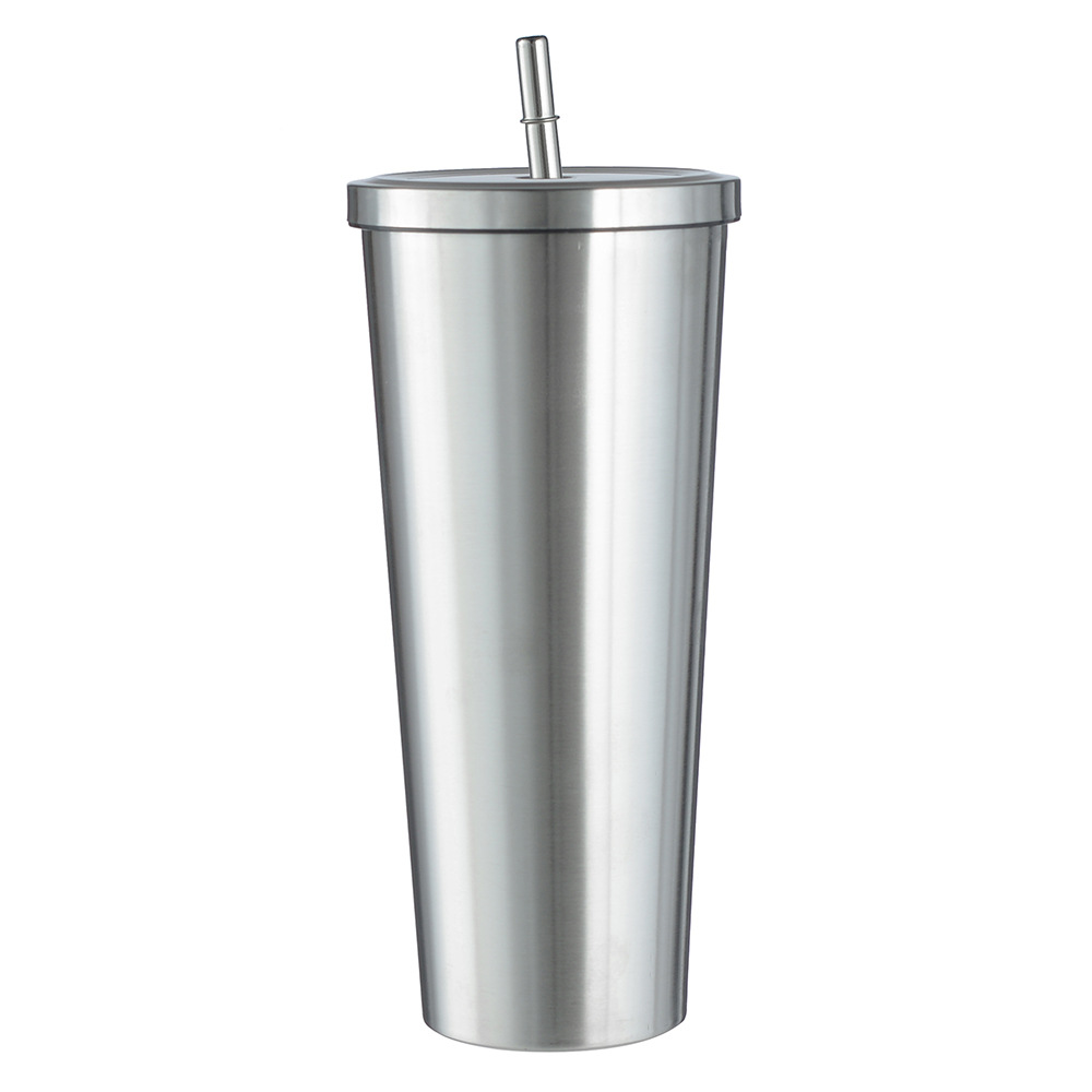 Cross-border 304 Stainless Steel Double-layer Vacuum Thermos Cup Fashionable Simple Straw Coffee Cup Household Portable Handicap Cup