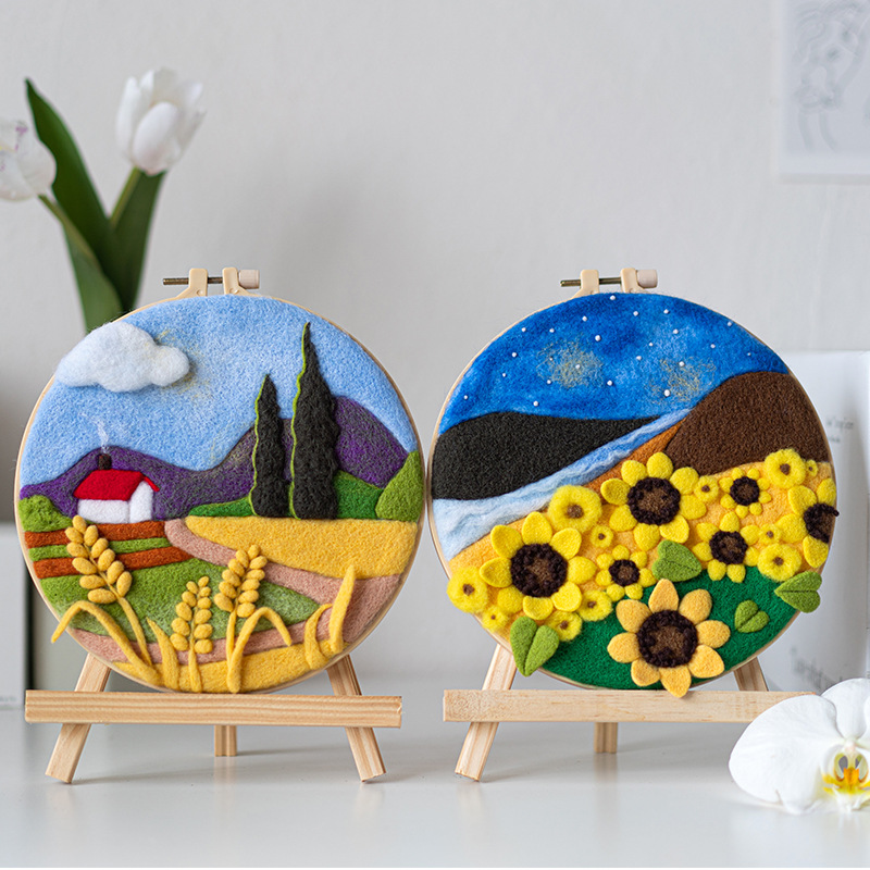 Landscape Painting Wool Felt Poke Poke Photo Frame Material Bag Handmade diy Home Hanging Painting Ornaments Couple Making Gift