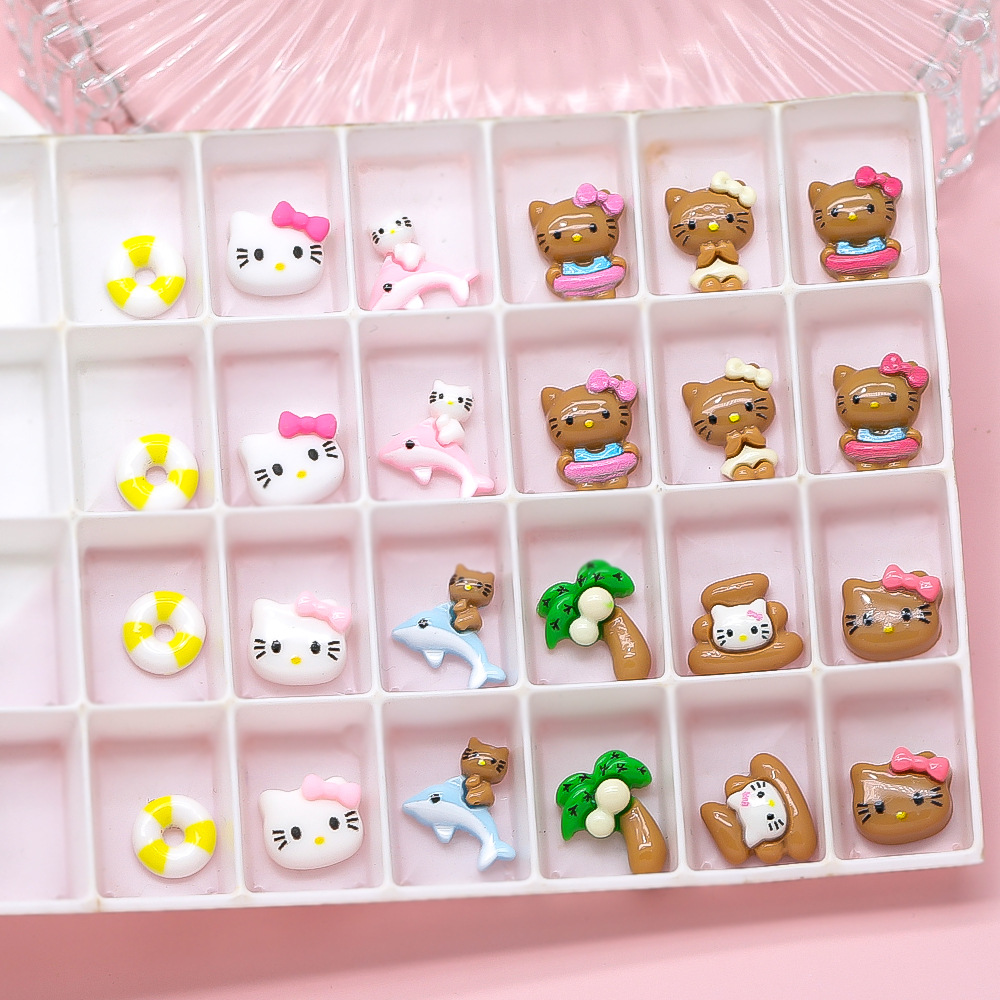 Hello Kitty manicure online celebrity cartoon jewelry Sanrio handmade painted resin Diamond cute KT cat accessories