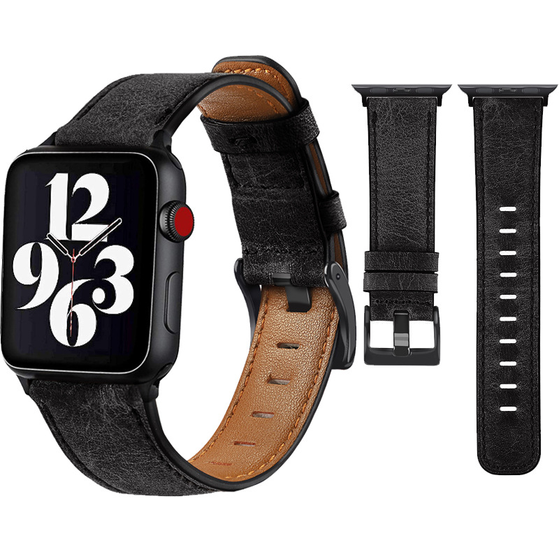 Applicable to Apple Watch 5/6/se/7 Strap Cross-border New Explosions Retro First Layer Cowhide iWatch Leather Strap