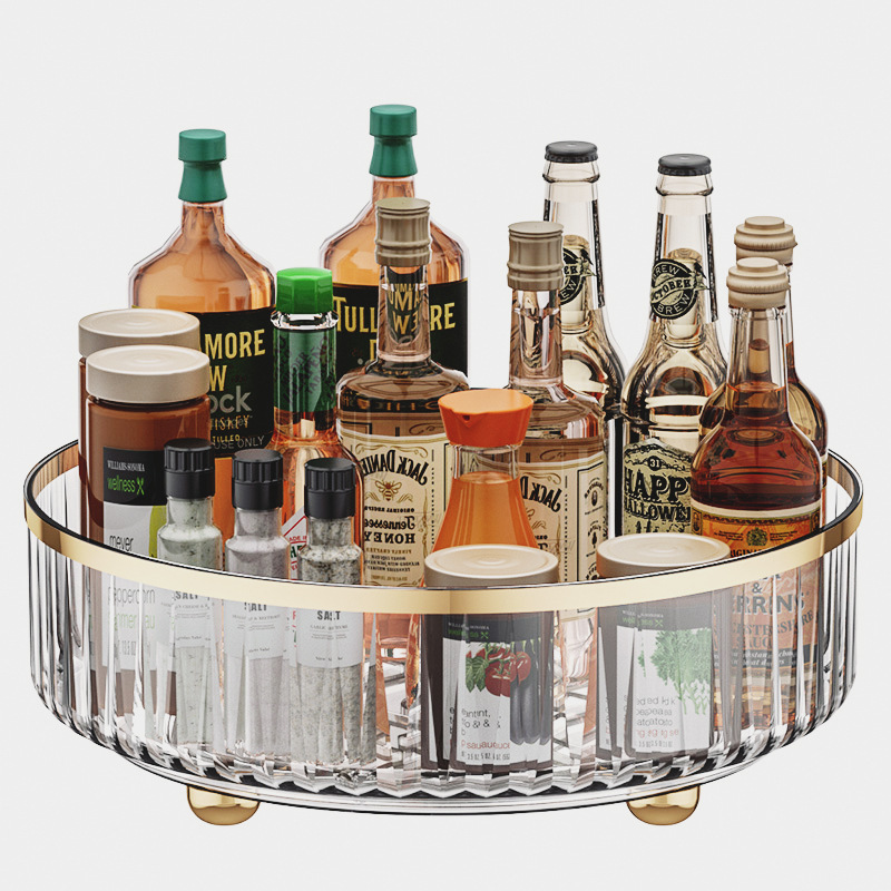 Light luxury rotating storage rack kitchen turntable transparent seasoning bottle seasoning rack living room desktop storage box