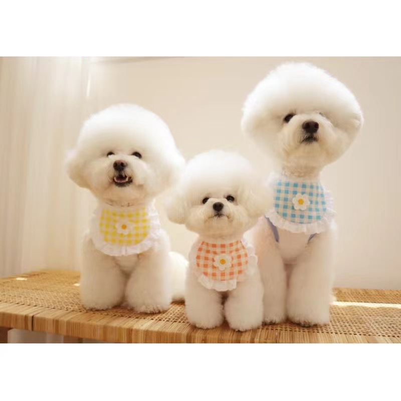 ins Cute Puppy Plaid Flower Bib Pet Slip Towel Bitter Bear Teddy Bo Mei Scarf Cat Jewelry