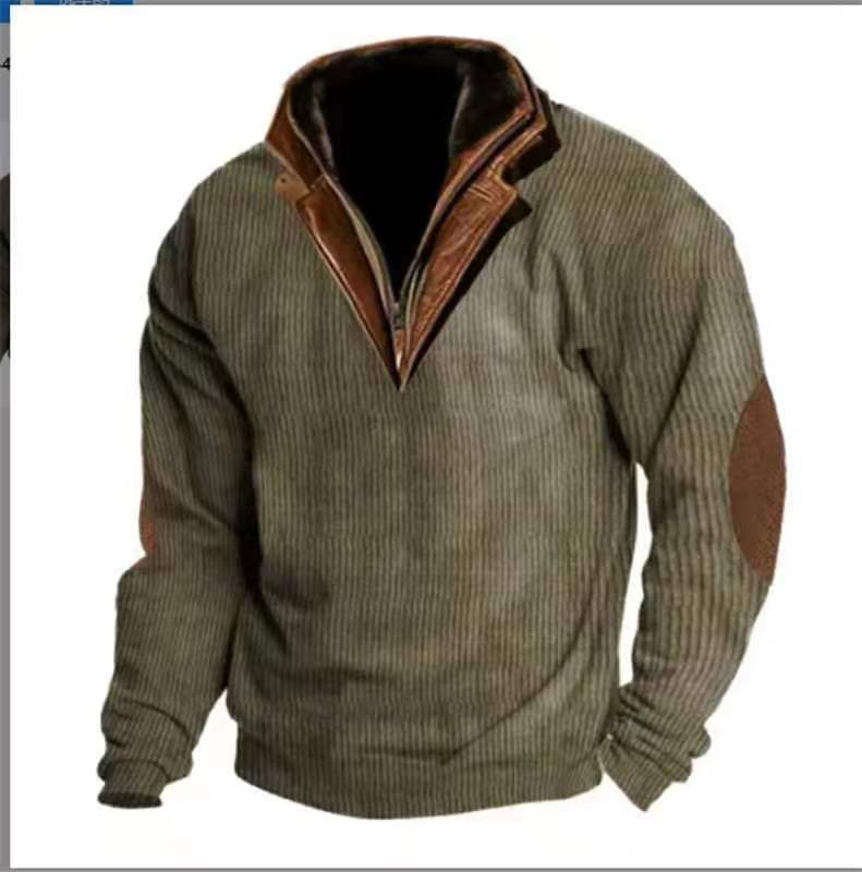 European and American cross-border stand collar men's sweater autumn and winter warm loose solid color outdoor warm breathable tactical men's top