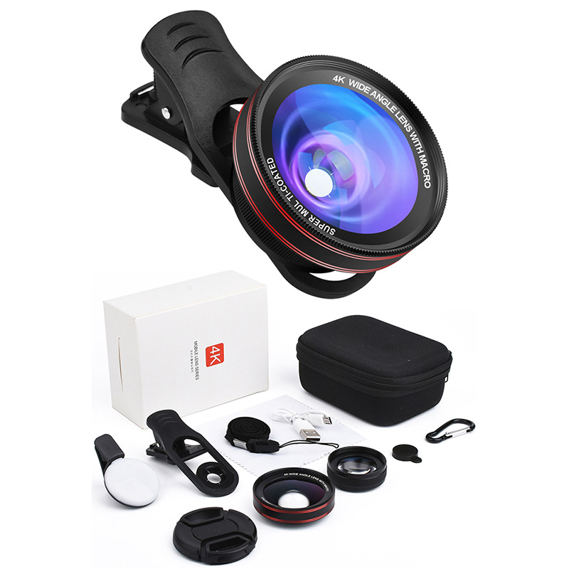 New SLR 4K HD wide-angle macro two-in-one mobile phone lens fill light suit cross-border exclusive supply