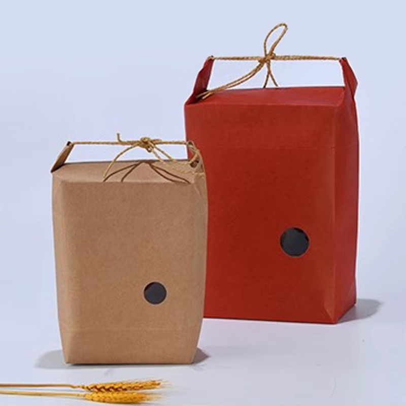 Qitai Kraft paper portable rice bag spot farm ecological rice bag rice flower fragrance rice selenium rich rice packaging bag