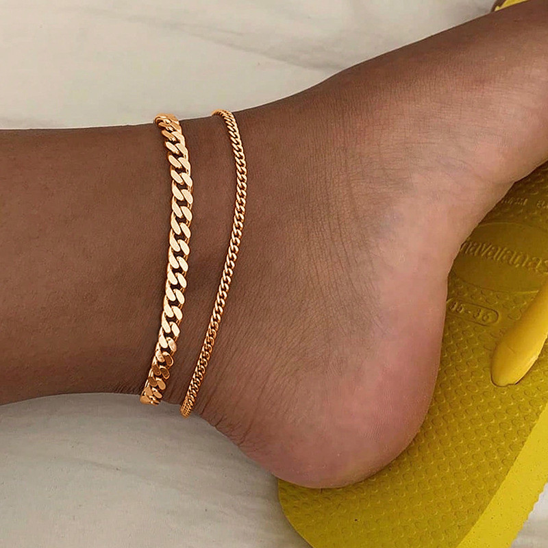 European and American Cross-border Jewelry Fashion Bohemian Side Chain Anklet Women's All-match Double Alloy Fishbone Chain Anklet