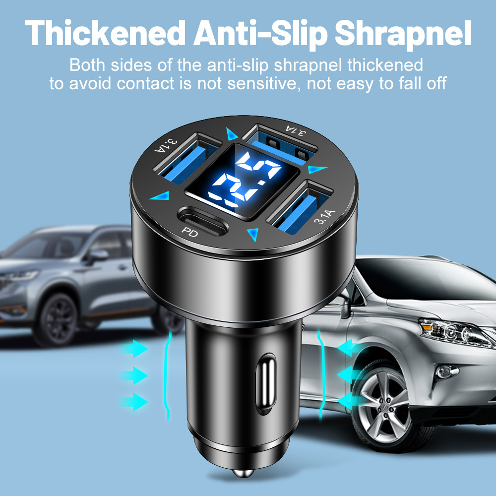 3USB + PD four-in-one with display 3.1A digital display Car Charger car charger one for four Type-c car charger